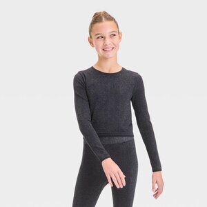 NEW Girls' Seamless Long Sleeve T-Shirt - All In Motion™  Black Sparkle